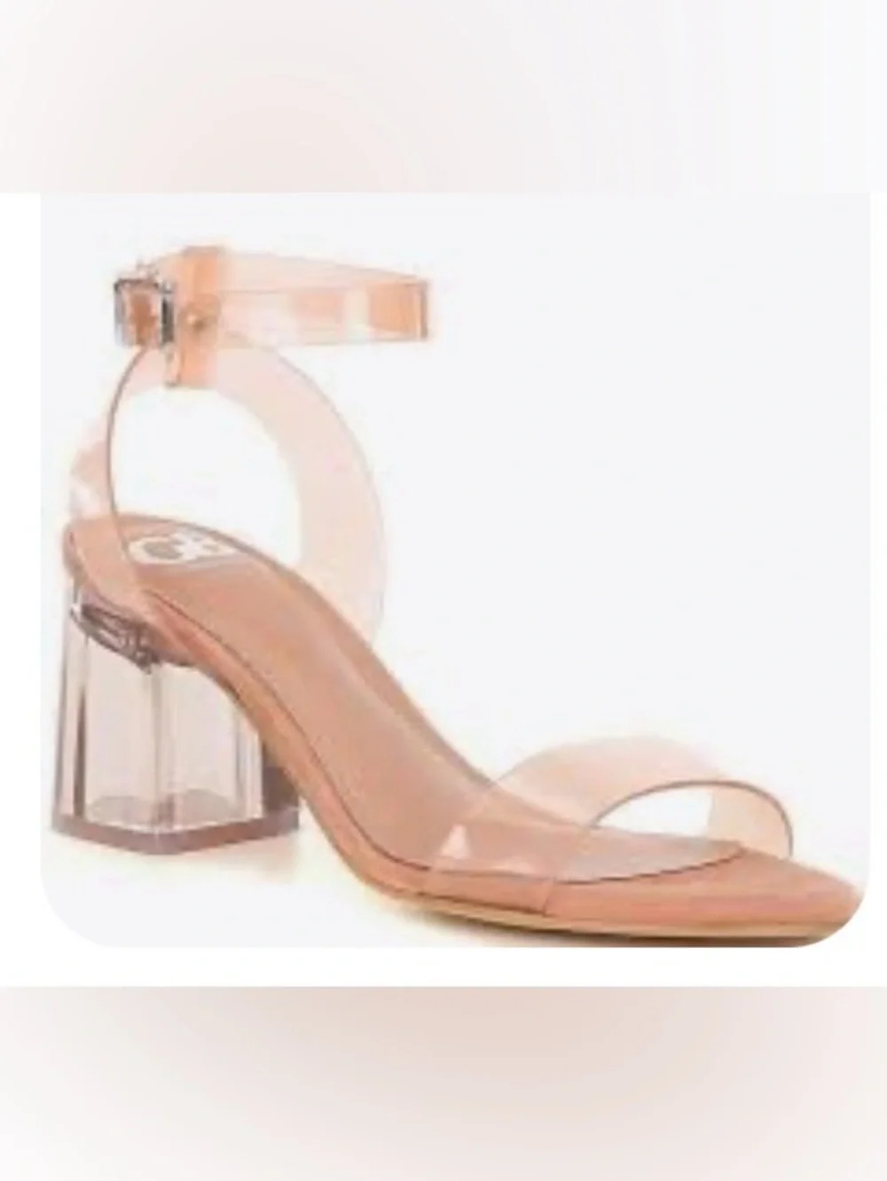 Gianni Bini Clear Block Heel Vinyl Strap Sandals in Nude. Padded footbed. 7.5